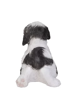 Hi-Line Gifts 14.5" Black and White Lying Shih tzu Outdoor Figurine