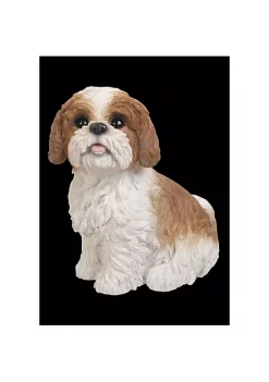 Hi-Line Gifts 11" Brown and White Sitting Shih Tzu Puppy Outdoor Garden Statue
