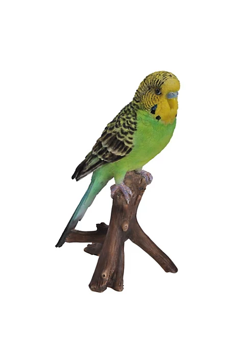 Hi-Line Gifts 6.5" Green and Gray Budgie on Branch Figurine 4 Hi-Line Gifts 6.5" Green and Gray Budgie on Branch Figurine - Image 2