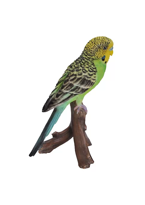 Hi-Line Gifts 6.5" Green and Gray Budgie on Branch Figurine 5 Hi-Line Gifts 6.5" Green and Gray Budgie on Branch Figurine - Image 3