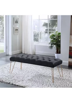 Hi-Line Gifts 3.75' Midnight Black Velvet Button Tufted Bench With Gold Capped Legs -Creative Sales Shop Belk 197