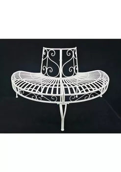 Hi-Line Gifts 4' Solid White Home Furniture Collections Semi-Circle Tree-Wrap Bench