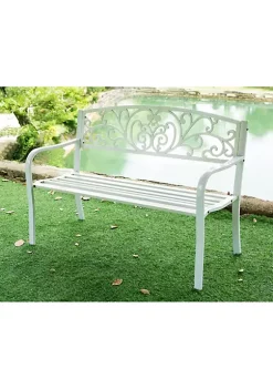 Hi-Line Gifts 50" White Contemporary Scroll Backrest Rectangular Garden Bench