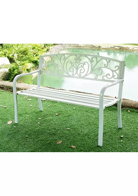 Hi-Line Gifts 50" White Contemporary Scroll Backrest Rectangular Garden Bench 3 Hi-Line Gifts 50" White Contemporary Scroll Backrest Rectangular Garden Bench