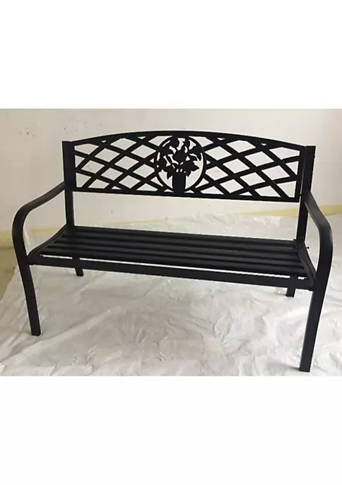 Hi-Line Gifts 50" Black Contemporary Criss Cross Backrest Rectangular Garden Bench 4 Hi-Line Gifts 50" Black Contemporary Criss Cross Backrest Rectangular Garden Bench - Image 2