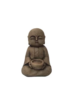 Hi-Line Gifts 15.75” Umber Brown Religious Sitting Lucky Japanese Jizo with Bowl Indoor or Outdoor Statue Decoration -Creative Sales Shop Belk 284