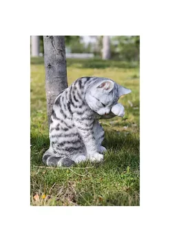 Hi-Line Gifts 10.25" Gray and White Tabby Cat Outdoor Figurine Statue