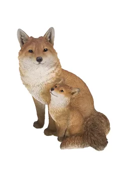Hi-Line Gifts 16" Brown and White Mother and Baby Fox Sitting Statue Decoration -Creative Sales Shop Belk 34