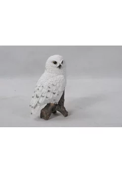 Hi-Line Gifts 6.75" White and Gray Small Snowy Owl on Stump Figurine Statue -Creative Sales Shop Belk 422