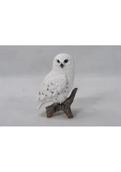 Hi-Line Gifts 6.75" White and Gray Small Snowy Owl on Stump Figurine Statue -Creative Sales Shop Belk 424