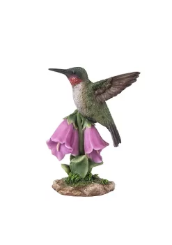 Hi-Line Gifts 5.5” Gray Purple and Green Hummingbird on Foxglove Indoor or Outdoor Statue Decoration -Creative Sales Shop Belk 425