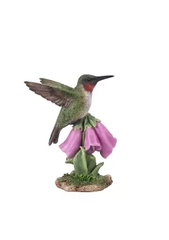 Hi-Line Gifts 5.5” Gray Purple and Green Hummingbird on Foxglove Indoor or Outdoor Statue Decoration -Creative Sales Shop Belk 426