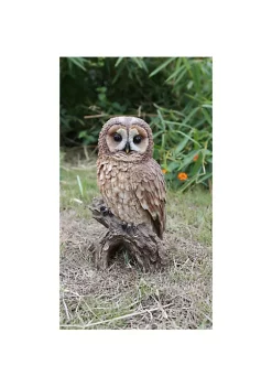 Hi-Line Gifts 12.25" Brown Owl on Stump Outdoor Garden Statue