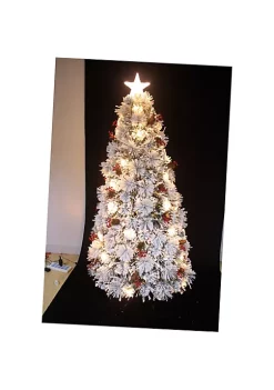 Hi-Line Gifts 72" White and Red Fiber Optic Snow Artificial Christmas Tree with Cones and Berries