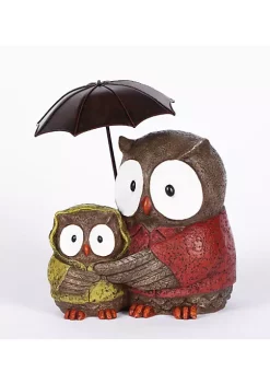 Hi-Line Gifts 10" Brown and Red Mother and Baby Owl Under Umbrella Statue