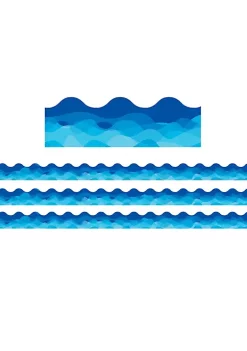 Creative Teaching Press Waves Of Blue Wavy EZ Border, 48 Feet Per Pack, 3 Packs per BN